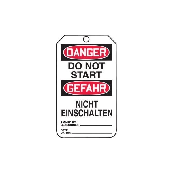 Accuform Safety Tags, DANGER DO NOT START BILINGUAL GERMAN, 5.75in x 3.25in, PF-Cardstock, 25PK TMG141CTP - main